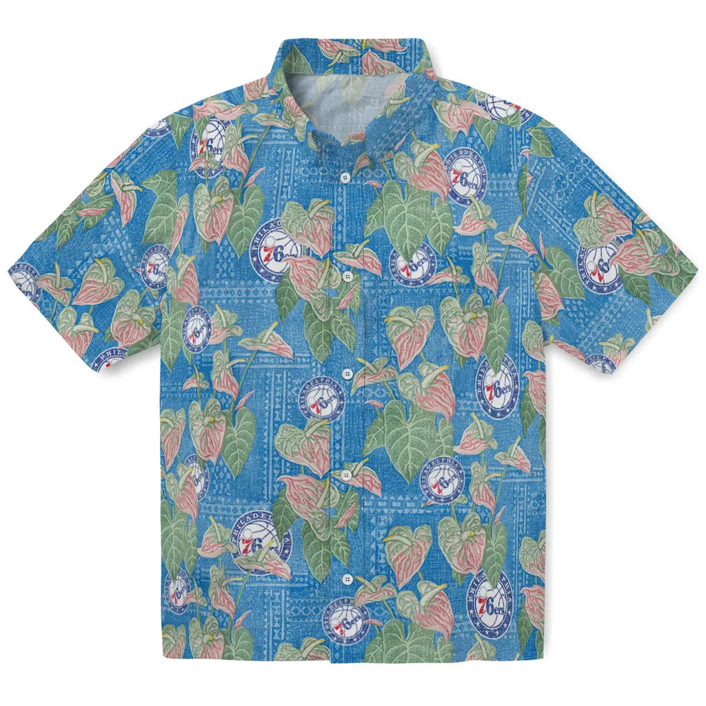 Philadelphia 76ers Hawaiian Shirt - Anthurium Overlay | Hula Hawaiian Shirts