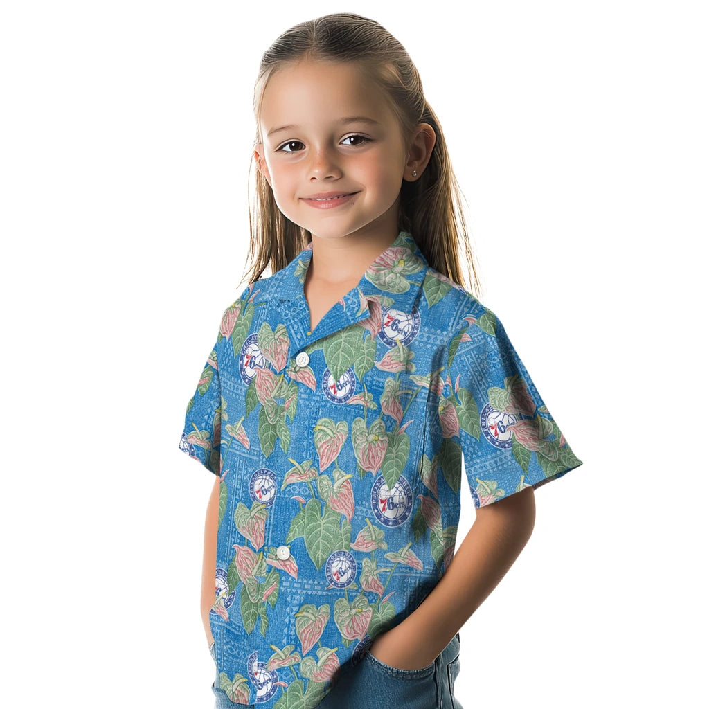 Philadelphia 76ers Hawaiian Shirt - Anthurium Overlay | Hula Hawaiian Shirts