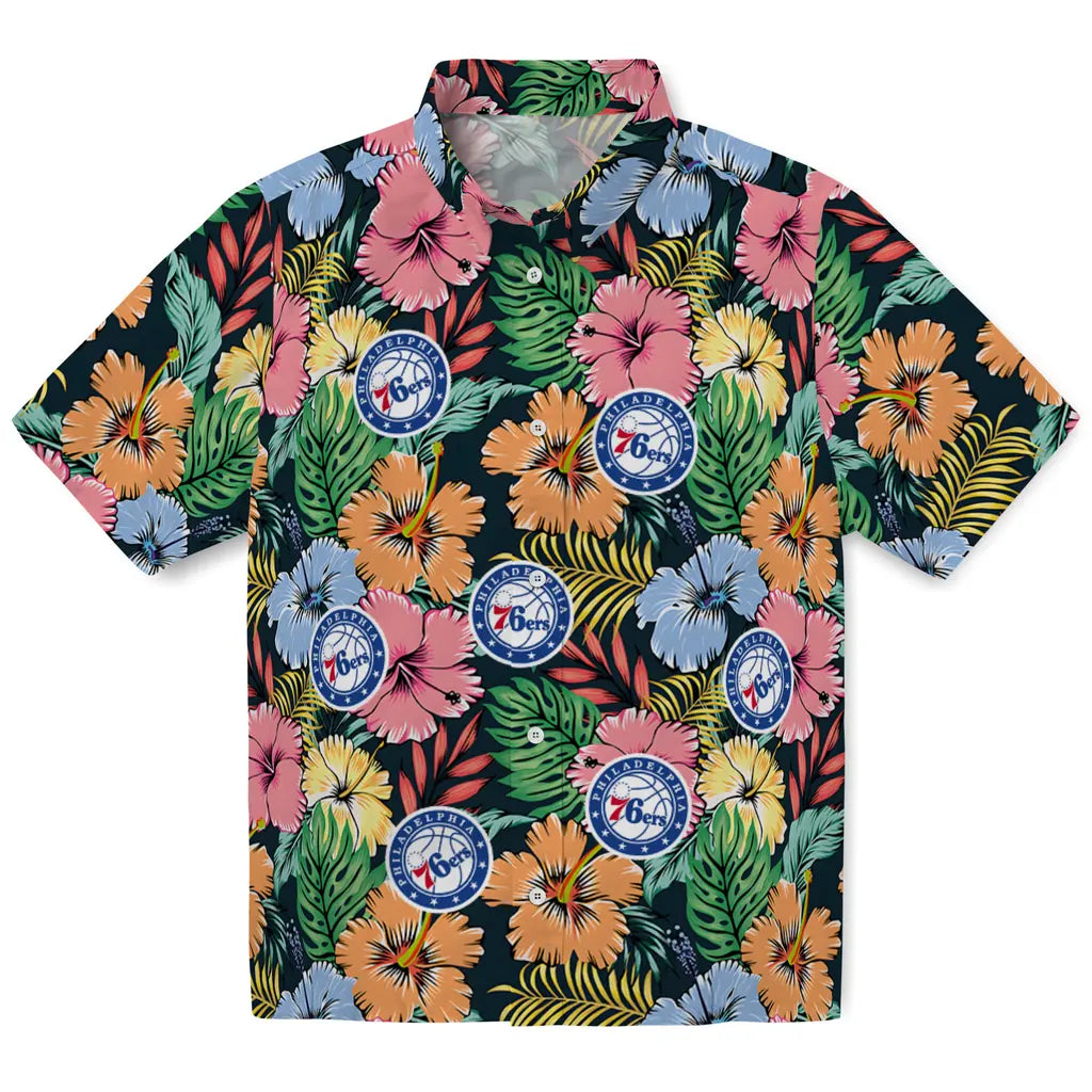 Philadelphia 76ers Hawaiian Shirt - Brilliant Hibiscus Garden | Hula Hawaiian Shirts