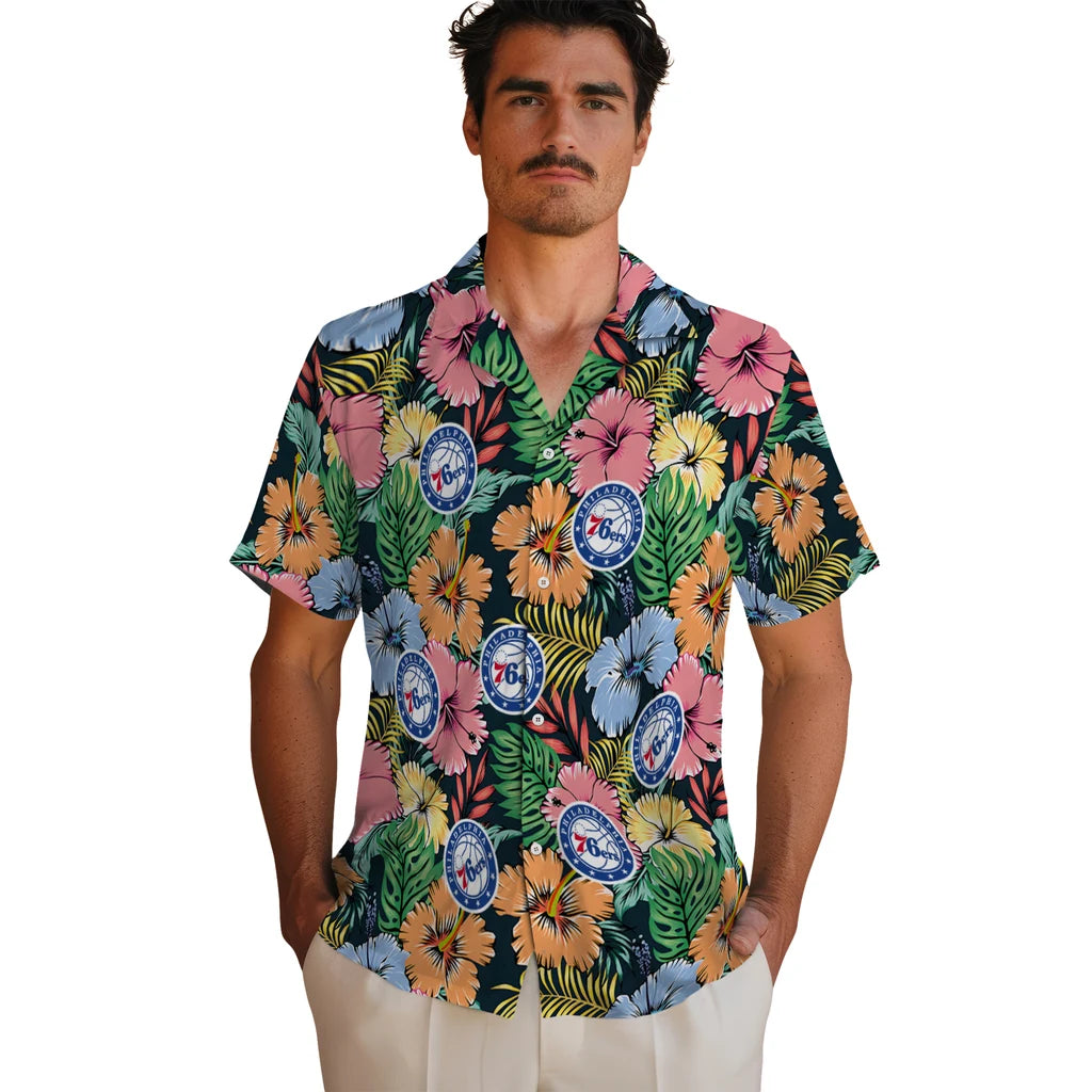 Philadelphia 76ers Hawaiian Shirt - Brilliant Hibiscus Garden | Hula Hawaiian Shirts