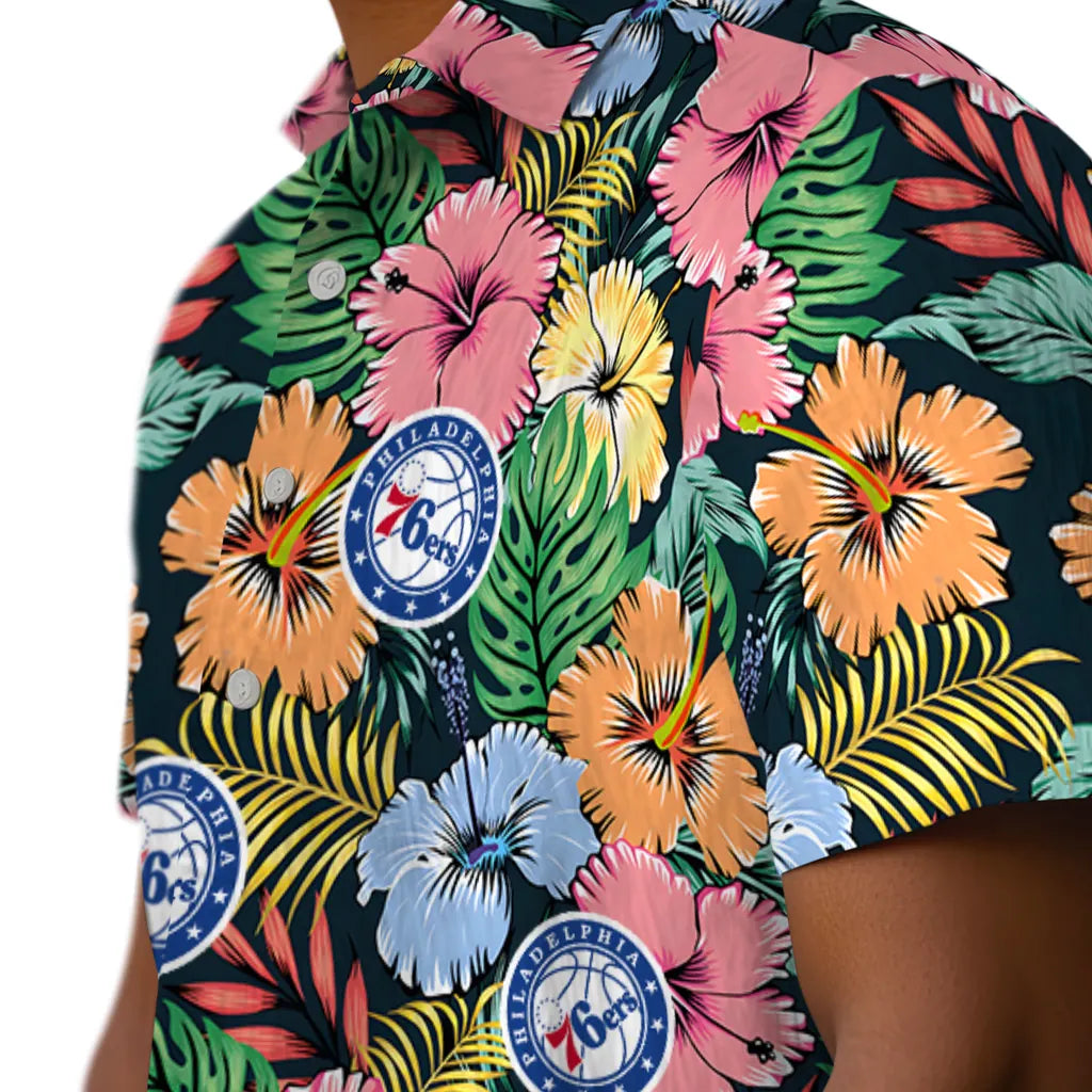 Philadelphia 76ers Hawaiian Shirt - Brilliant Hibiscus Garden | Hula Hawaiian Shirts