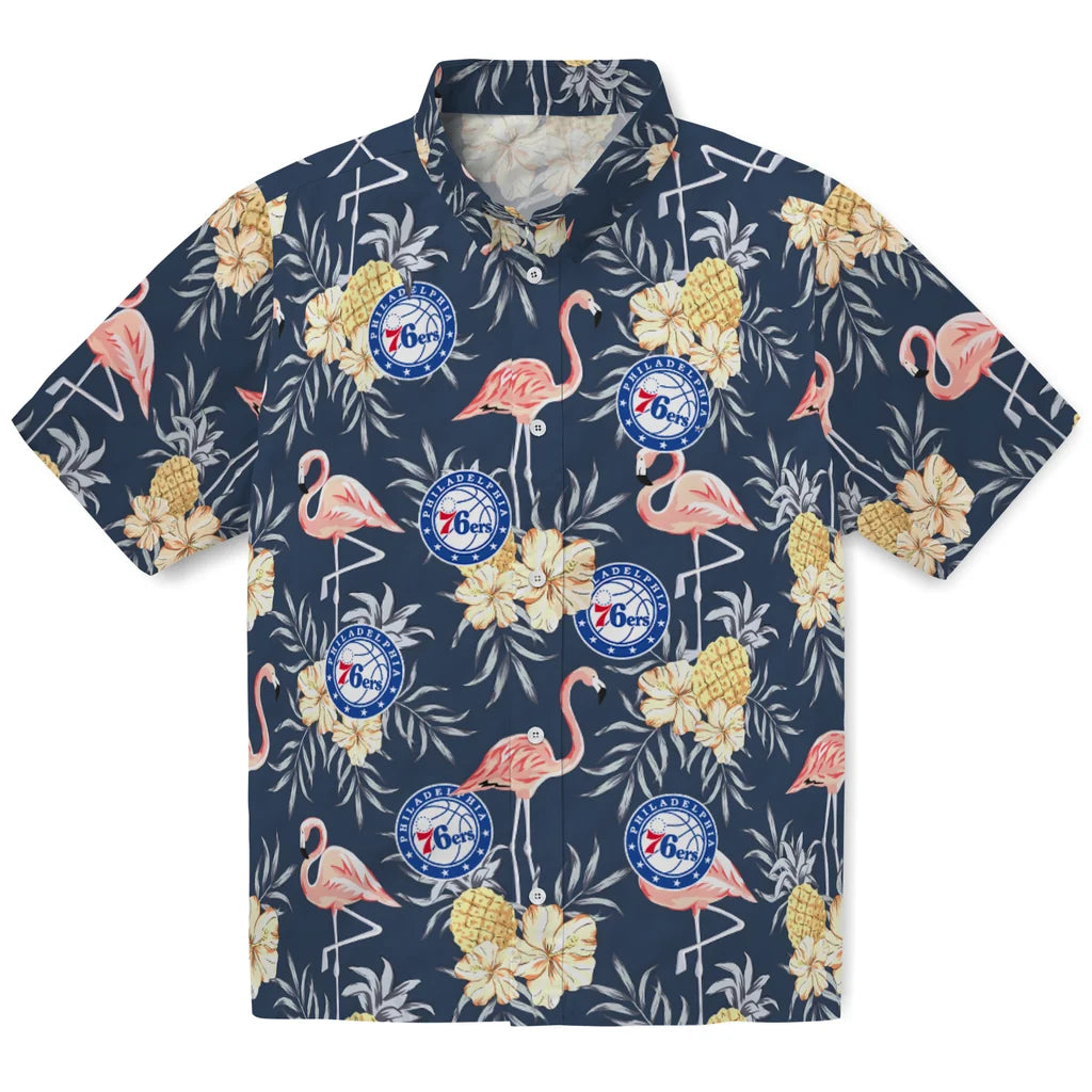 Philadelphia 76ers Hawaiian Shirt - Flamingo Hibiscus | Hula Hawaiian Shirts