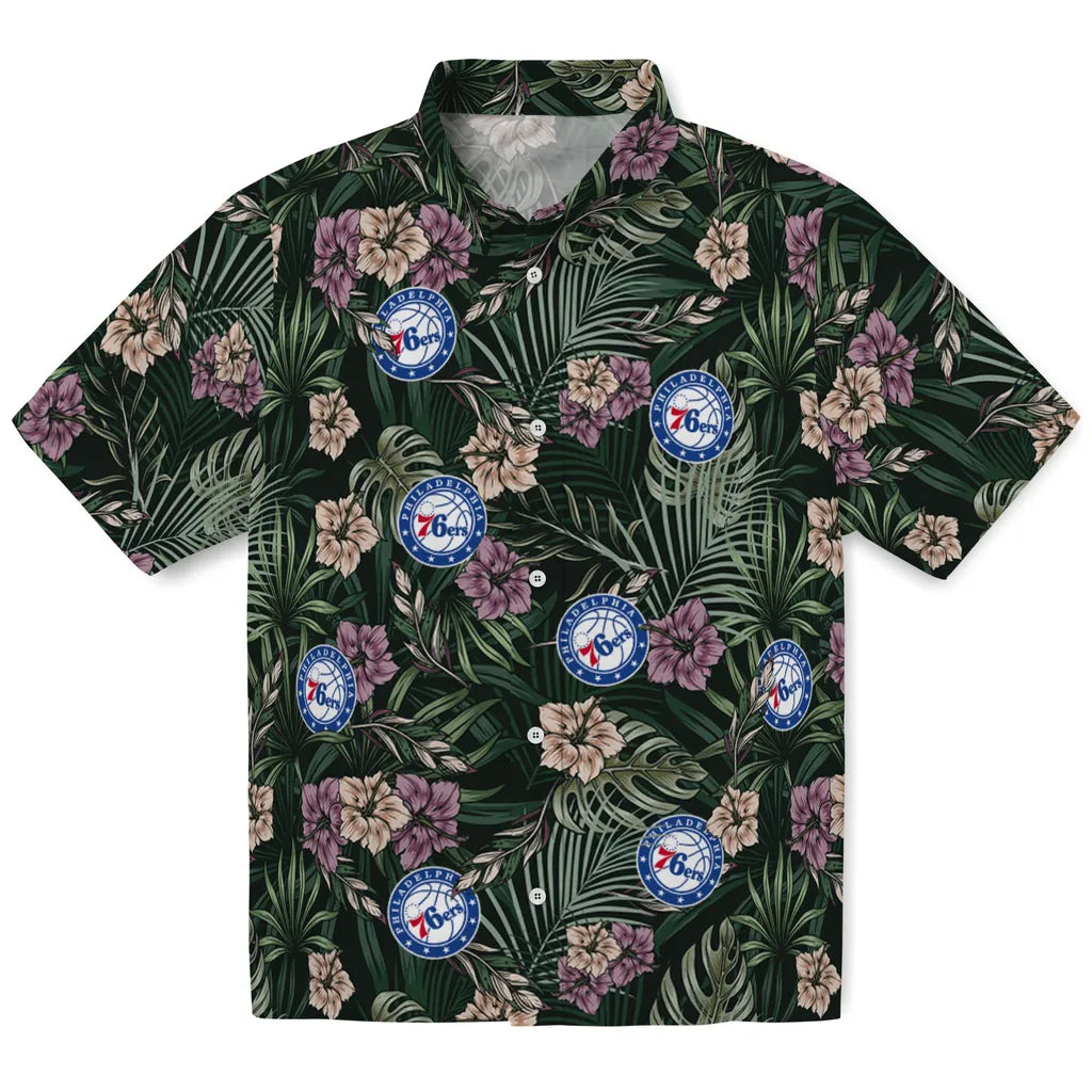 Philadelphia 76ers Hawaiian Shirt - Hibiscus Leaves Pattern | Hula Hawaiian Shirts