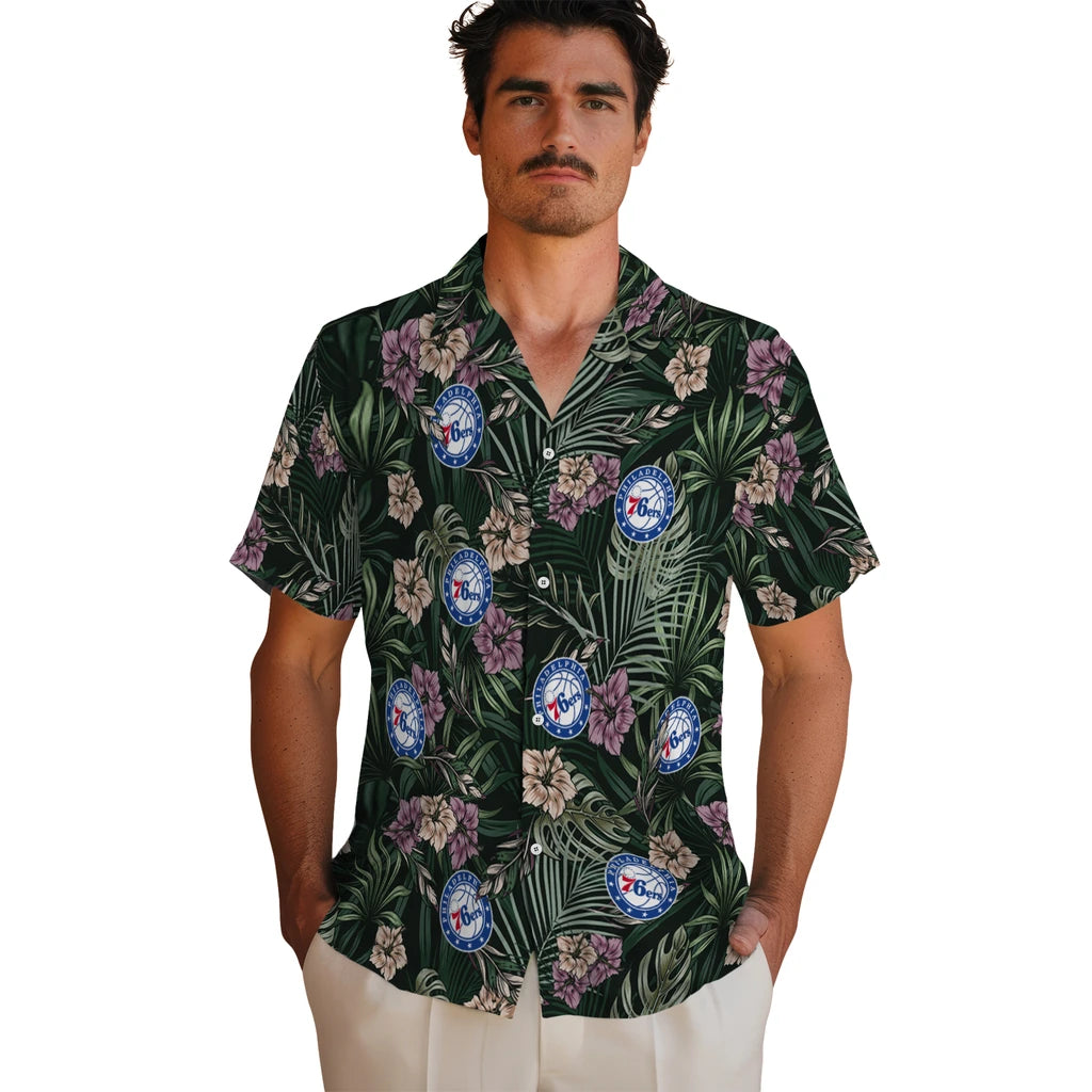 Philadelphia 76ers Hawaiian Shirt - Hibiscus Leaves Pattern | Hula Hawaiian Shirts