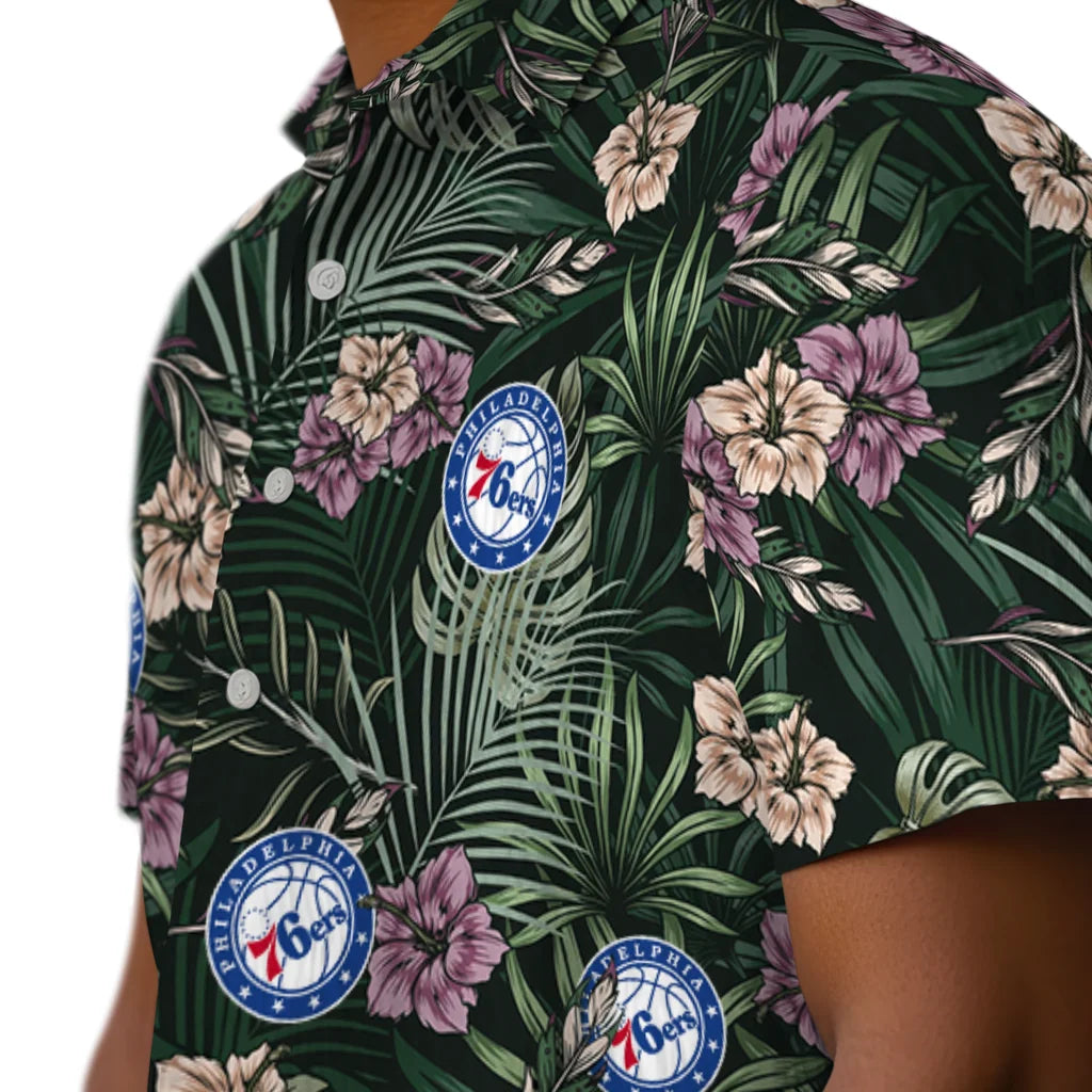 Philadelphia 76ers Hawaiian Shirt - Hibiscus Leaves Pattern | Hula Hawaiian Shirts