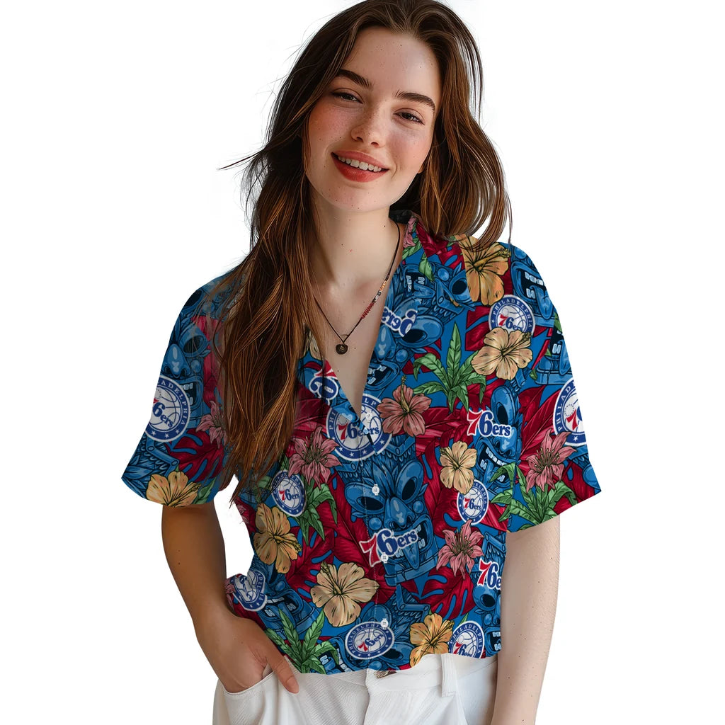 Philadelphia 76ers Hawaiian Shirt - Hibiscus Tiki Jungle | Hula Hawaiian Shirts