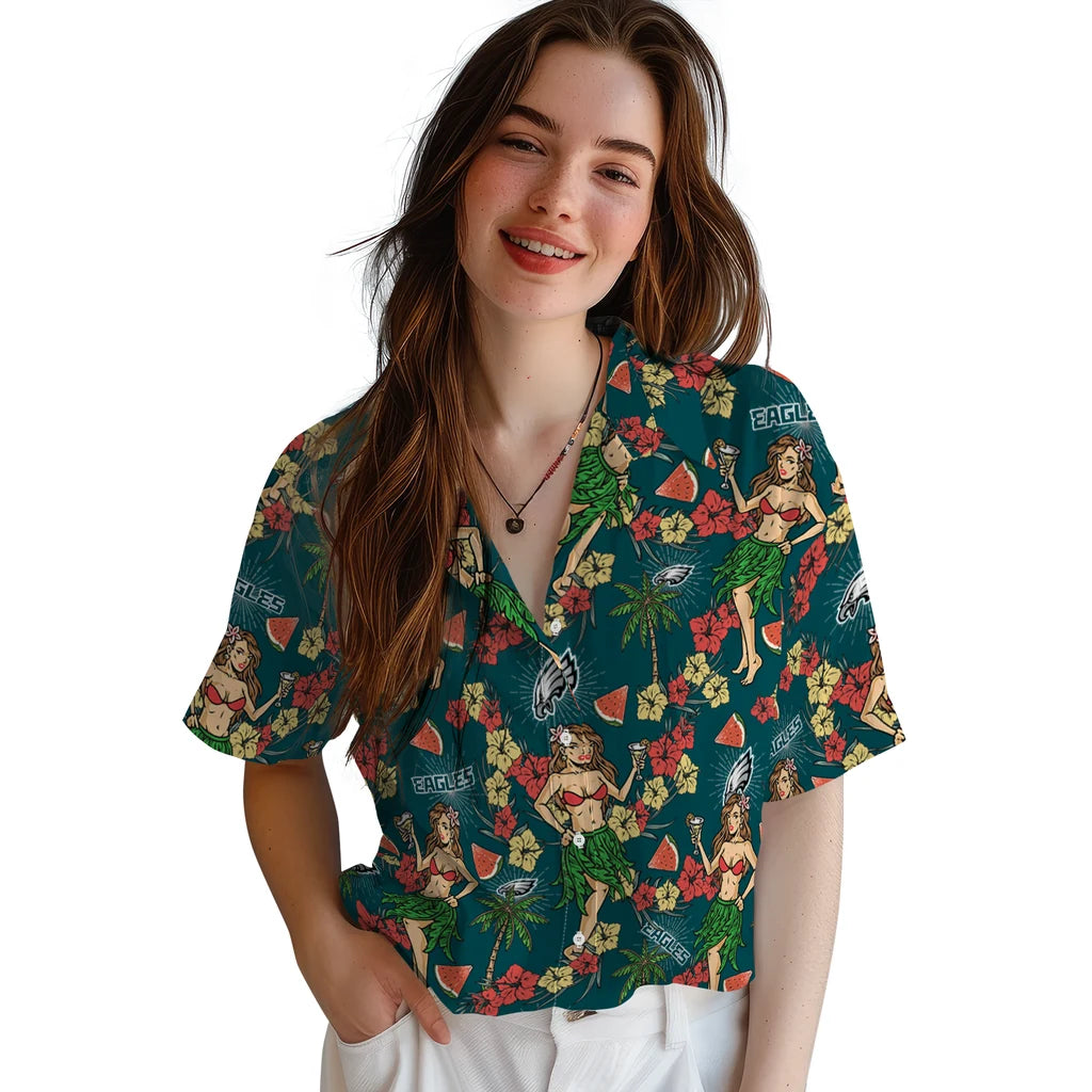 Philadelphia Eagles Hawaiian Shirt - Hawaiian Girls Design | Hula Hawaiian Shirts