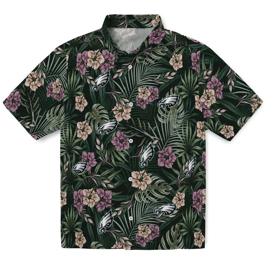 Philadelphia Eagles Hawaiian Shirt - Hibiscus Leaves Pattern | Hula Hawaiian Shirts