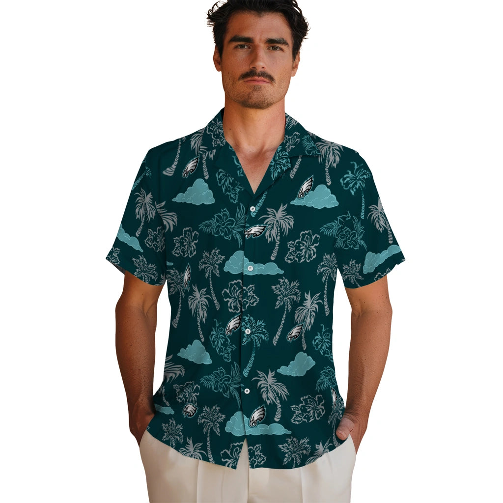 Philadelphia Eagles Hawaiian Shirt - Palm And Clouds | Hula Hawaiian Shirts