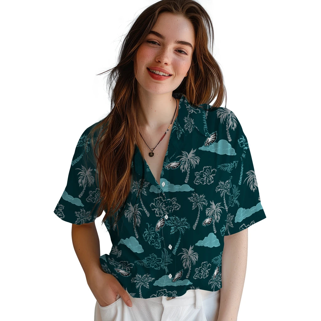 Philadelphia Eagles Hawaiian Shirt - Palm And Clouds | Hula Hawaiian Shirts