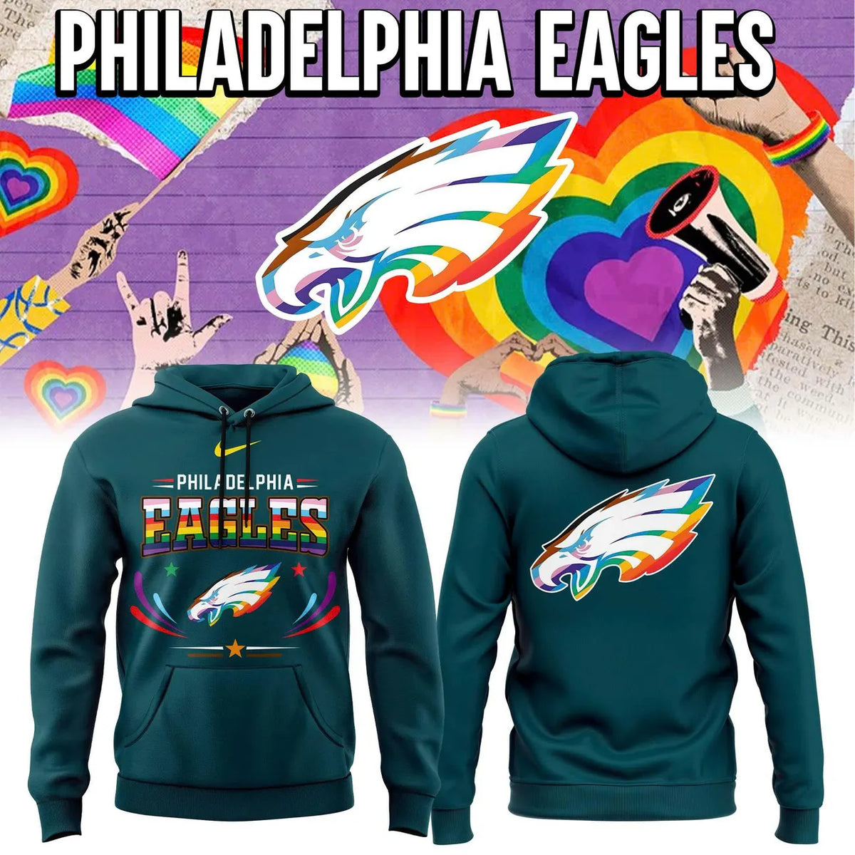 Philadelphia Eagles Pride Rainbow Hoodie - LeagueLockerGear