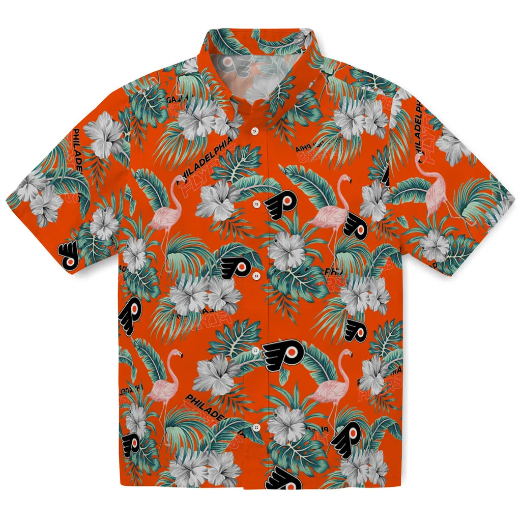 Philadelphia Flyers Hawaiian Shirt - Flamingo and Hibiscus | Hula Hawaiian Shirts