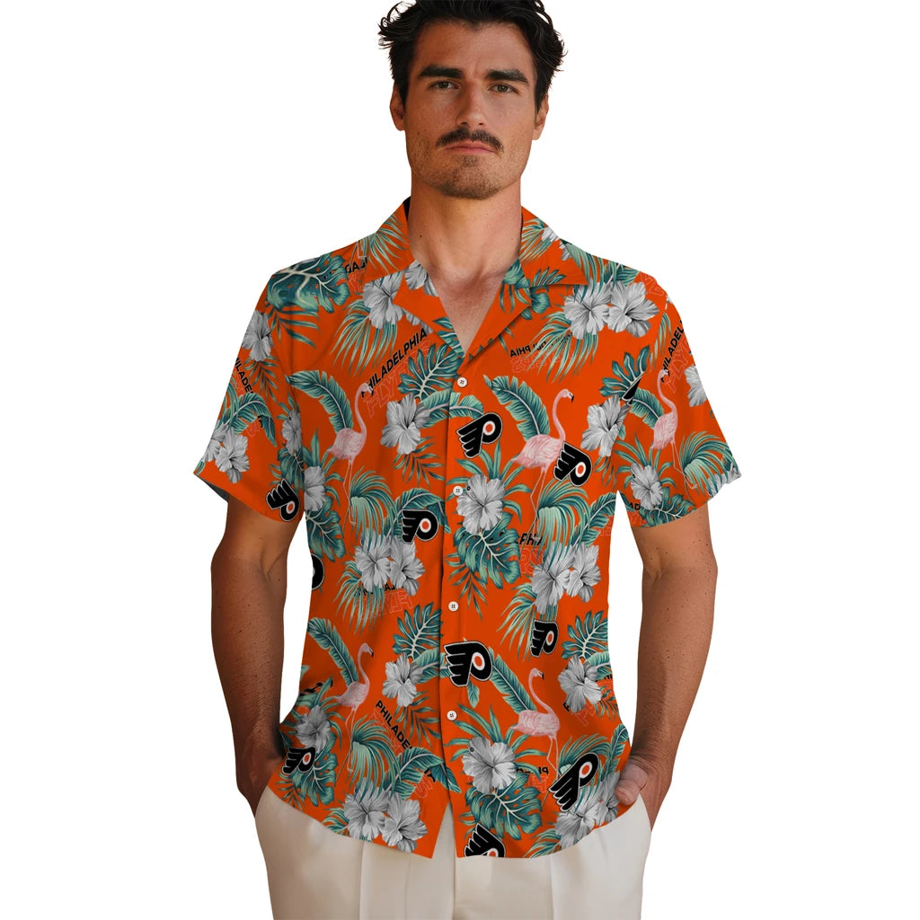 Philadelphia Flyers Hawaiian Shirt - Flamingo and Hibiscus | Hula Hawaiian Shirts