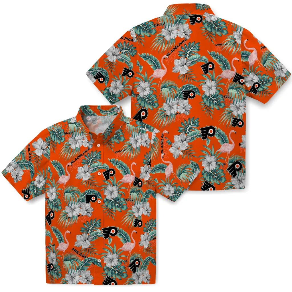 Philadelphia Flyers Hawaiian Shirt - Flamingo and Hibiscus | Hula Hawaiian Shirts