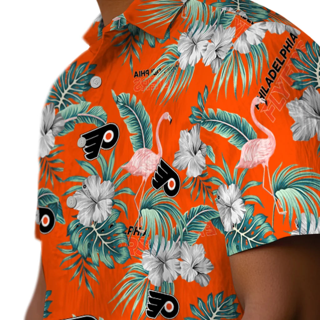 Philadelphia Flyers Hawaiian Shirt - Flamingo and Hibiscus | Hula Hawaiian Shirts