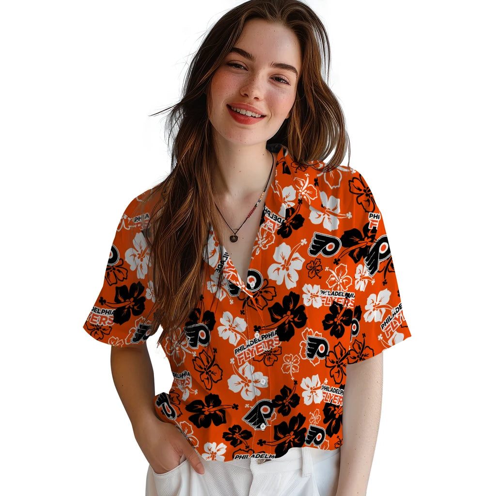 Philadelphia Flyers Hawaiian Shirt - Hibiscus Flower Design | Hula Hawaiian Shirts