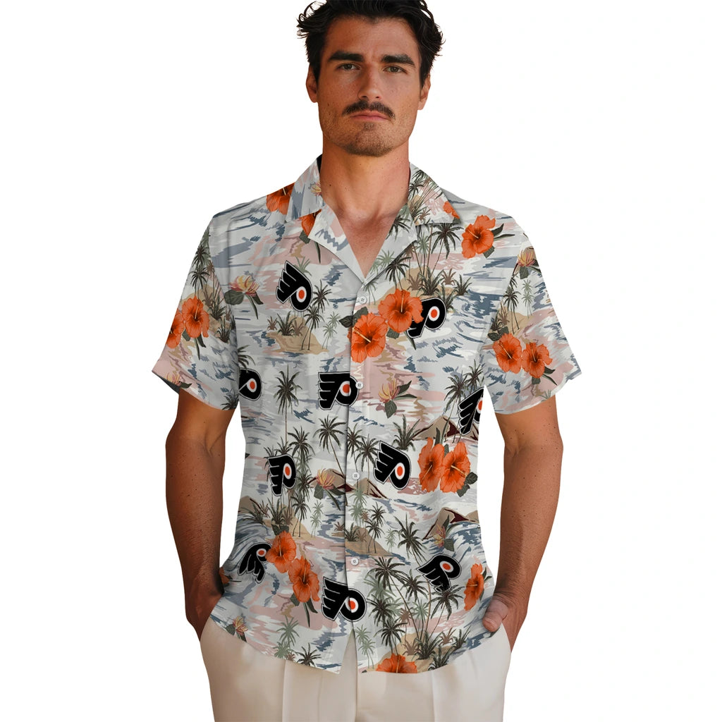 Philadelphia Flyers Hawaiian Shirt - Hibiscus Seaside | Hula Hawaiian Shirts