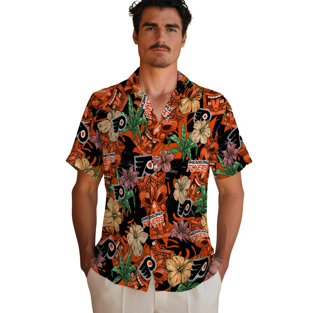 Philadelphia Flyers Hawaiian Shirt - Hibiscus Tiki Jungle | Hula Hawaiian Shirts