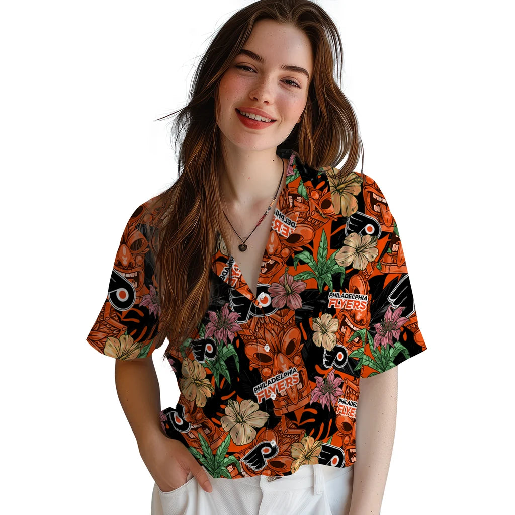 Philadelphia Flyers Hawaiian Shirt - Hibiscus Tiki Jungle | Hula Hawaiian Shirts