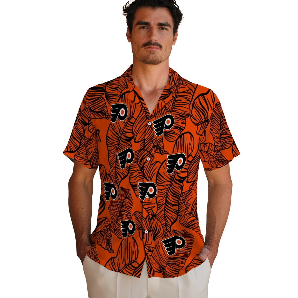 Philadelphia Flyers Hawaiian Shirt - Leaf Outline | Hula Hawaiian Shirts