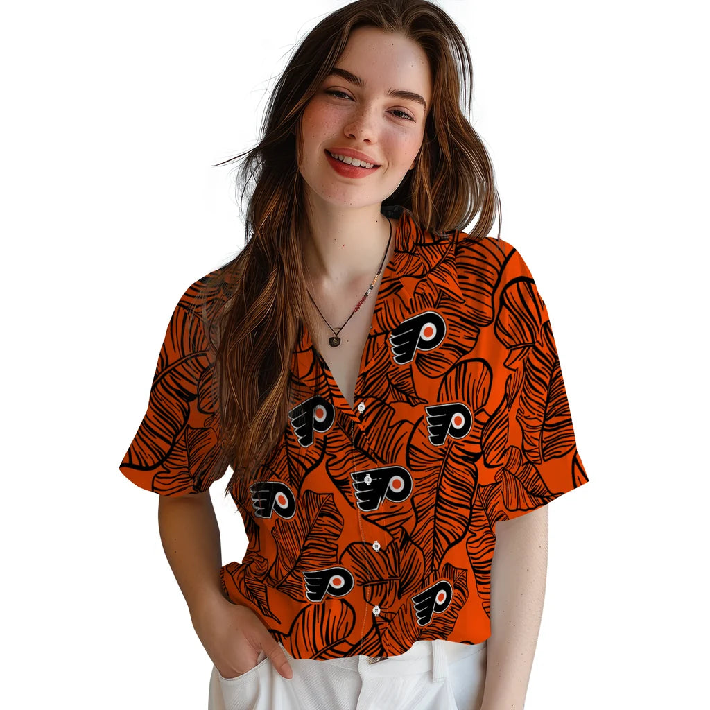 Philadelphia Flyers Hawaiian Shirt - Leaf Outline | Hula Hawaiian Shirts