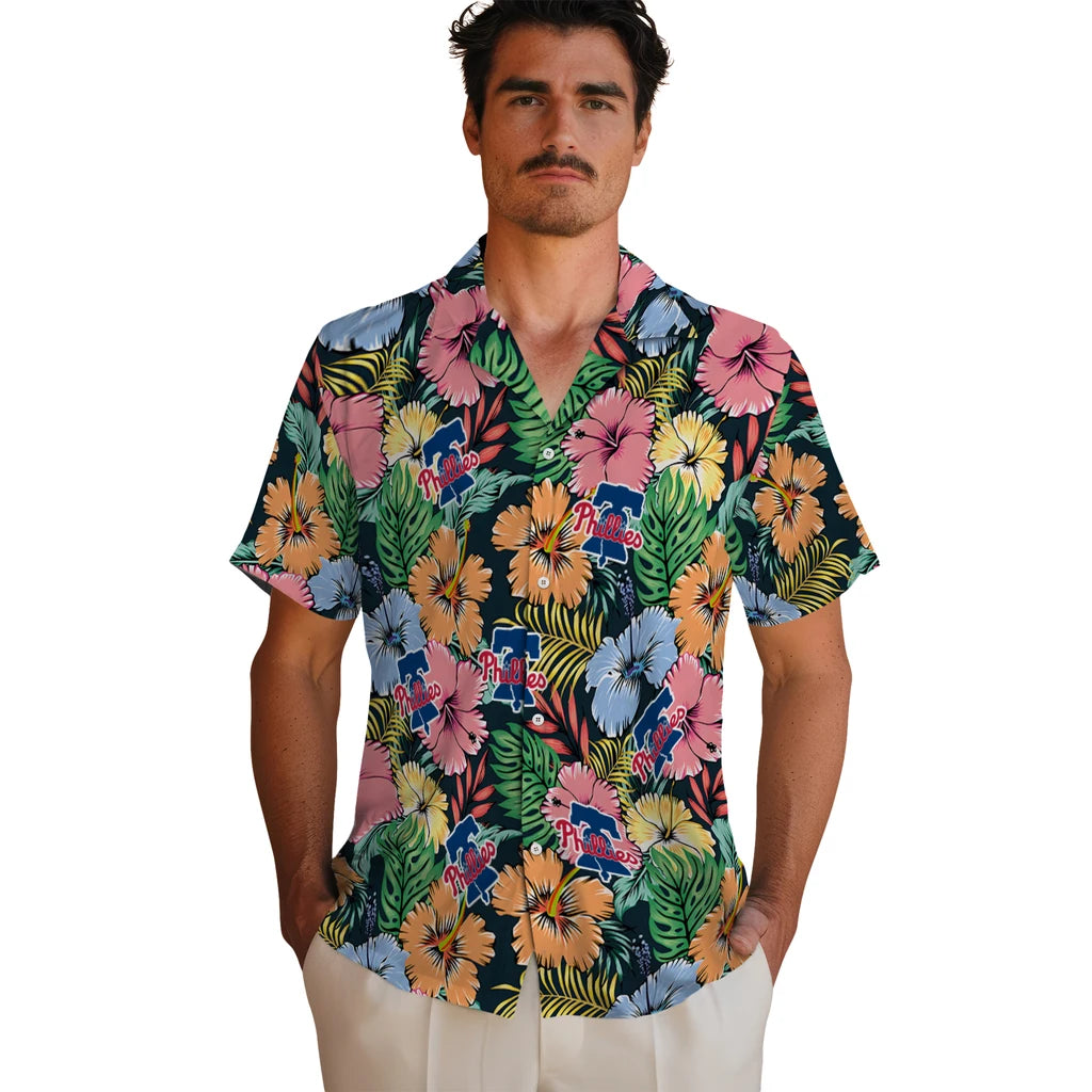 Philadelphia Phillies Hawaiian Shirt - Brilliant Hibiscus Garden | Hula Hawaiian Shirts