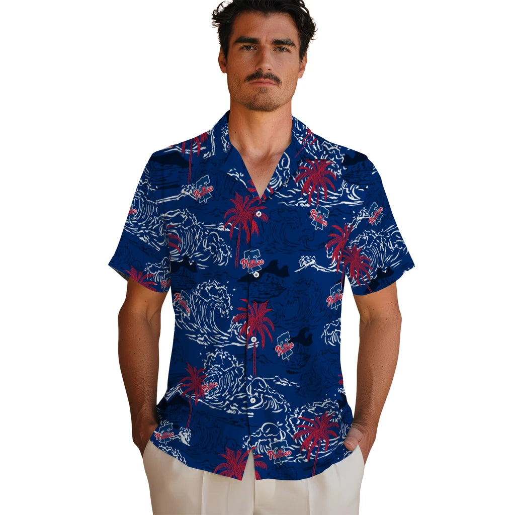 Philadelphia Phillies Hawaiian Shirt - Wave Palm | Hula Hawaiian Shirts