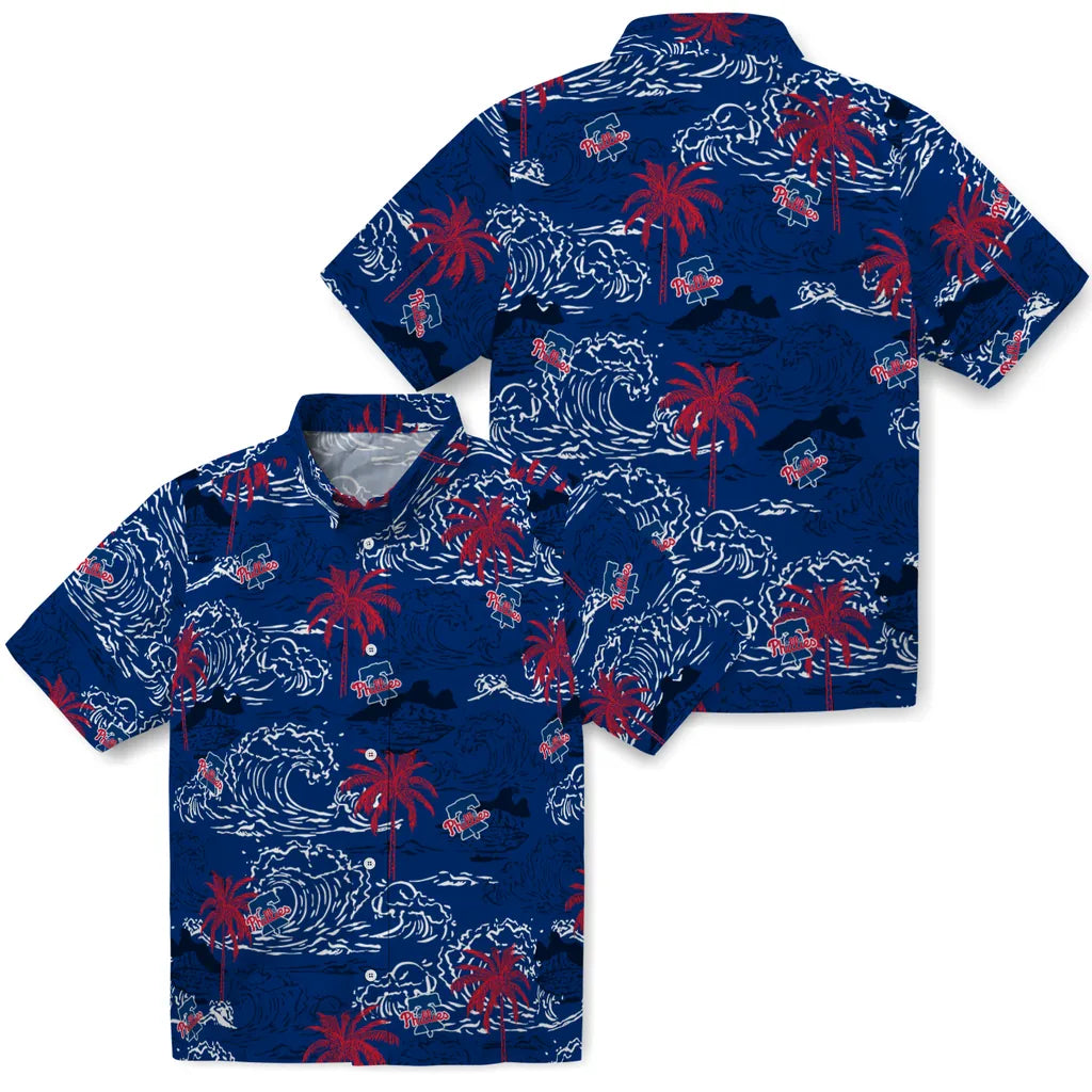 Philadelphia Phillies Hawaiian Shirt - Wave Palm | Hula Hawaiian Shirts