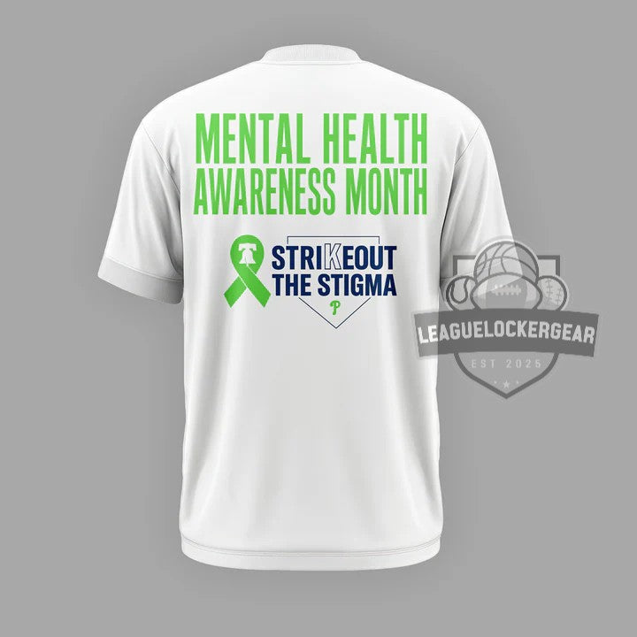Philadelphia Phillies Mental Health Awareness Month Strike Out The Stigma T-Shirt - LeagueLockerGear