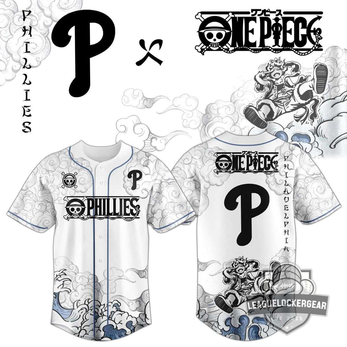 Philadelphia Phillies One Piece Gear 5 Luffy Baseball Jersey - LeagueLockerGear