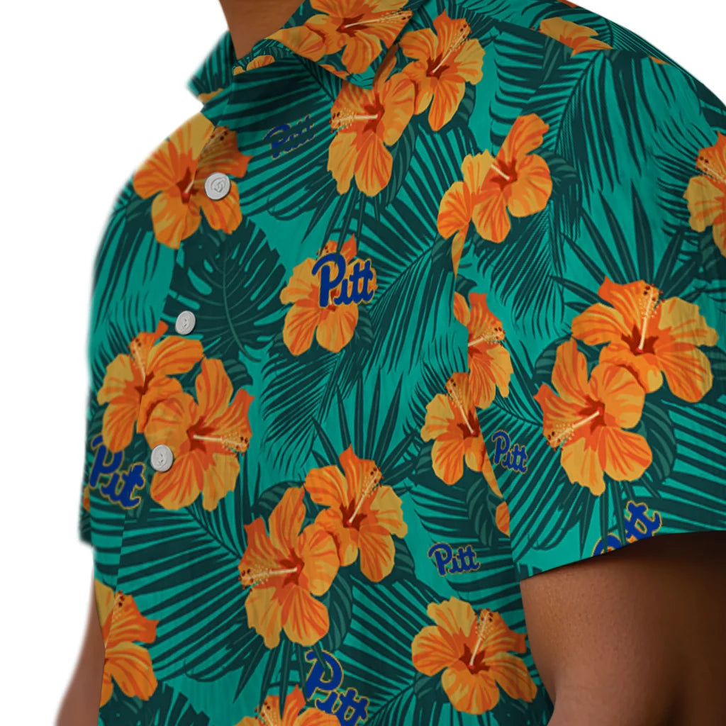 Pittsburgh Panthers Hawaiian Shirt - Hibiscus and Palm Leaves | Hula Hawaiian Shirts