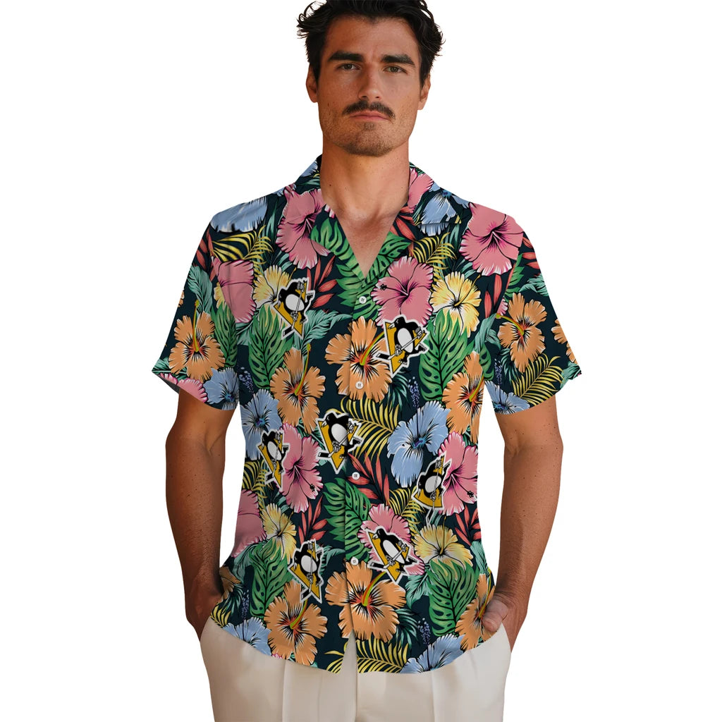 Pittsburgh Penguins Hawaiian Shirt - Brilliant Hibiscus Garden | Hula Hawaiian Shirts