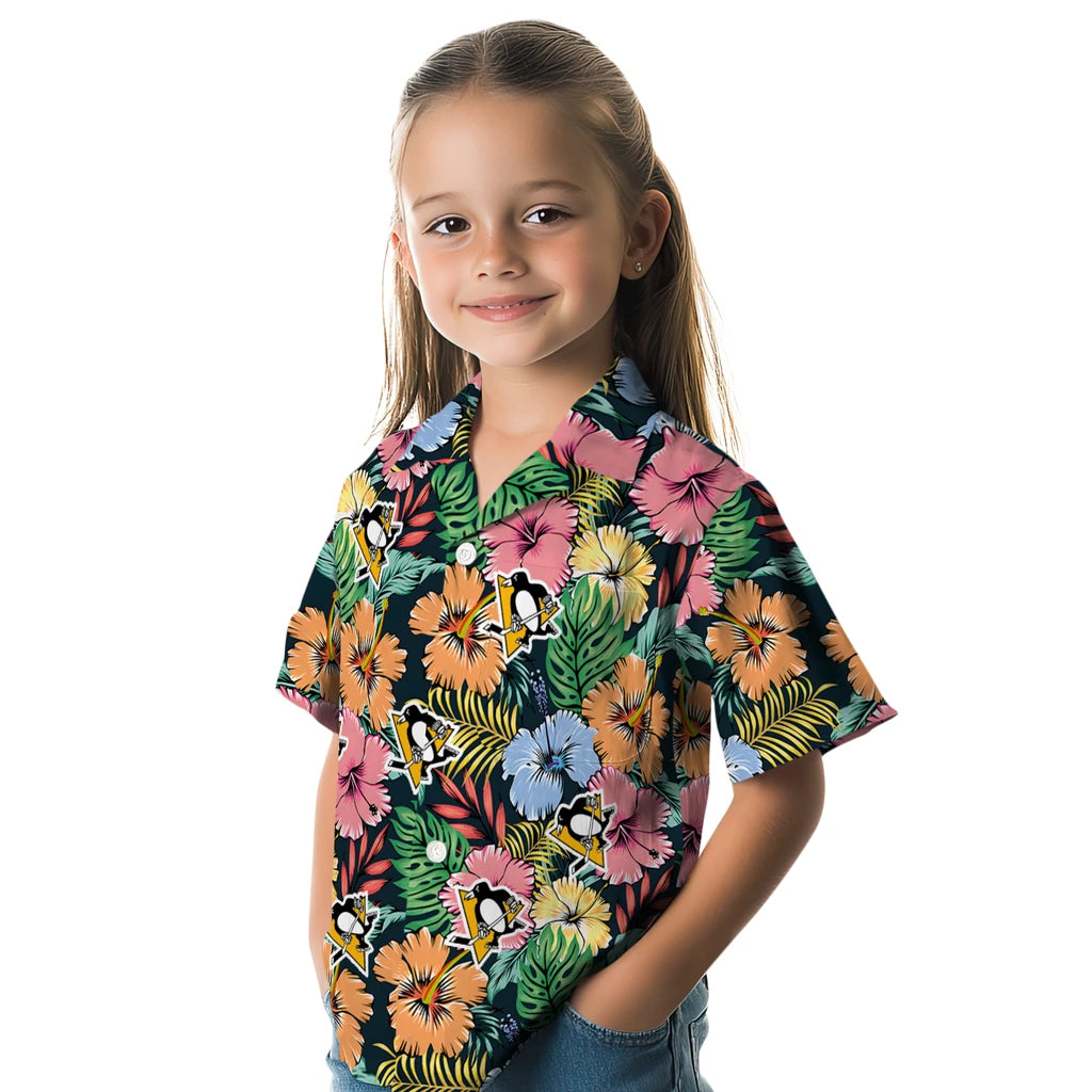 Pittsburgh Penguins Hawaiian Shirt - Brilliant Hibiscus Garden | Hula Hawaiian Shirts