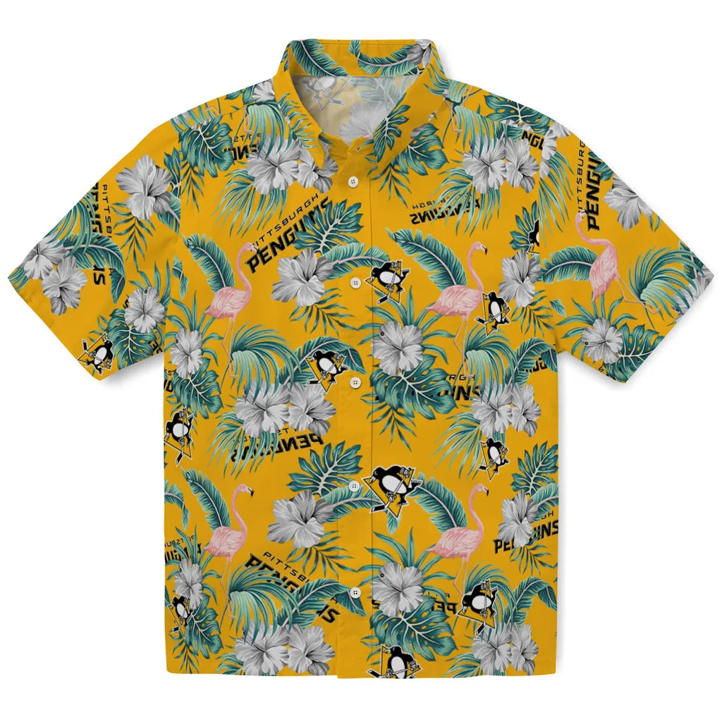 Pittsburgh Penguins Hawaiian Shirt - Flamingo and Hibiscus | Hula Hawaiian Shirts