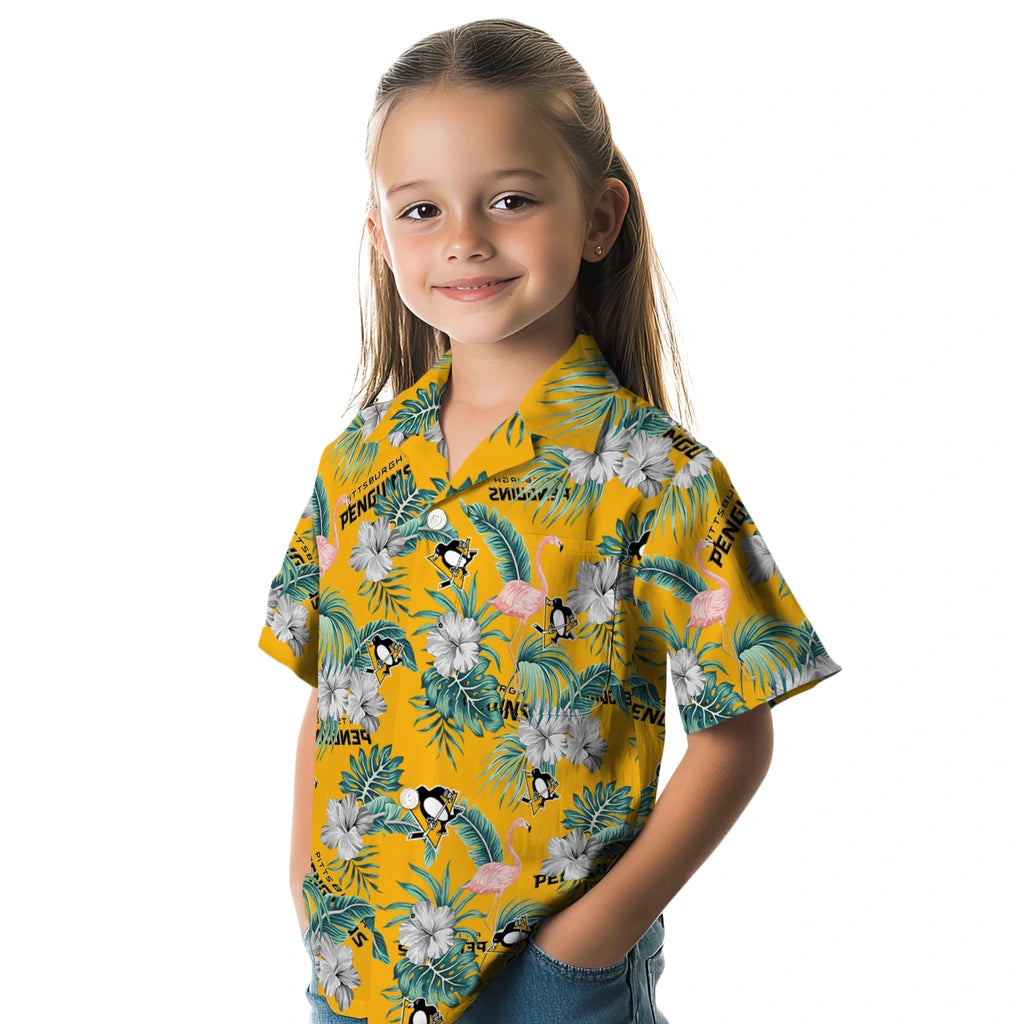 Pittsburgh Penguins Hawaiian Shirt - Flamingo and Hibiscus | Hula Hawaiian Shirts