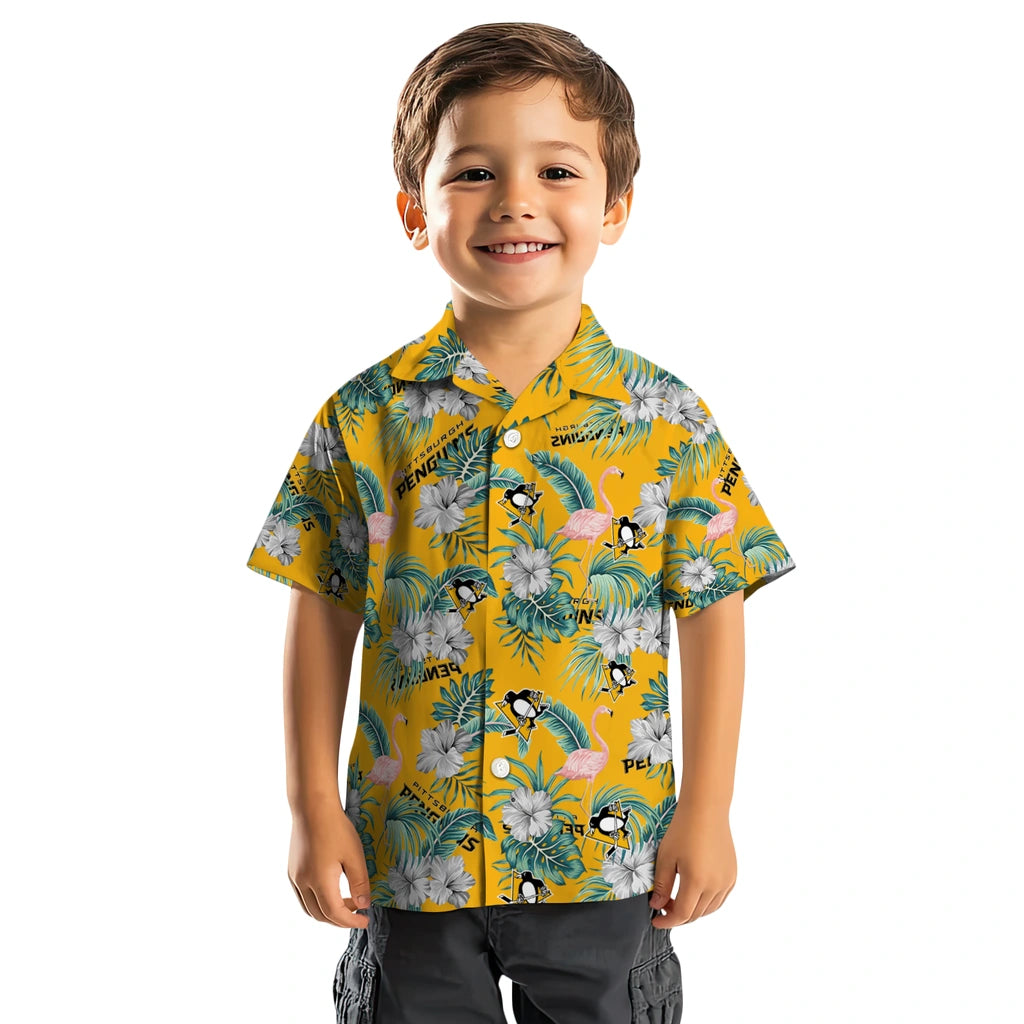 Pittsburgh Penguins Hawaiian Shirt - Flamingo and Hibiscus | Hula Hawaiian Shirts