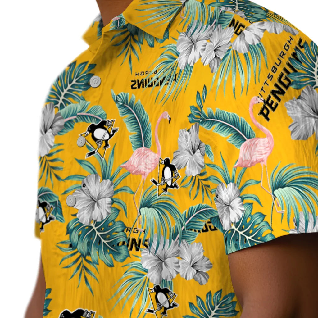 Pittsburgh Penguins Hawaiian Shirt - Flamingo and Hibiscus | Hula Hawaiian Shirts