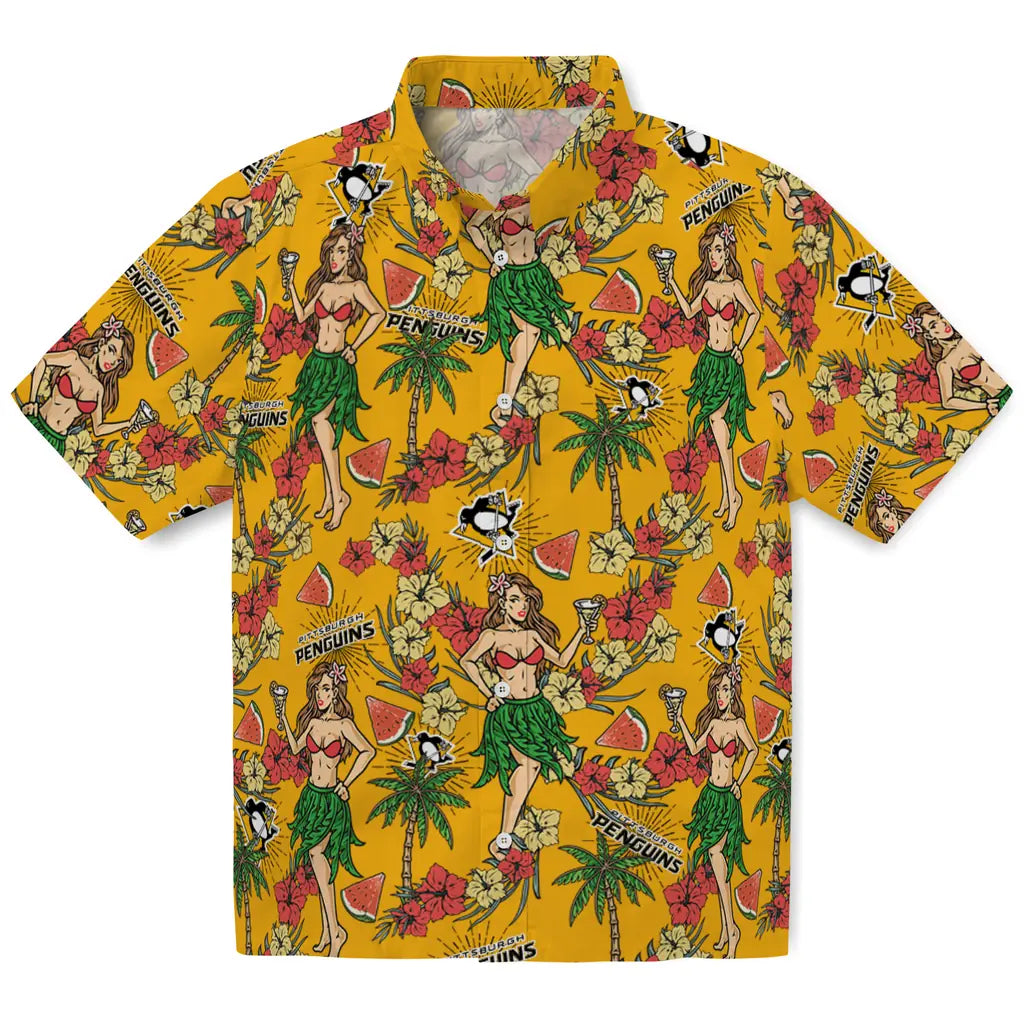 Pittsburgh Penguins Hawaiian Shirt - Hawaiian Girls Design | Hula Hawaiian Shirts