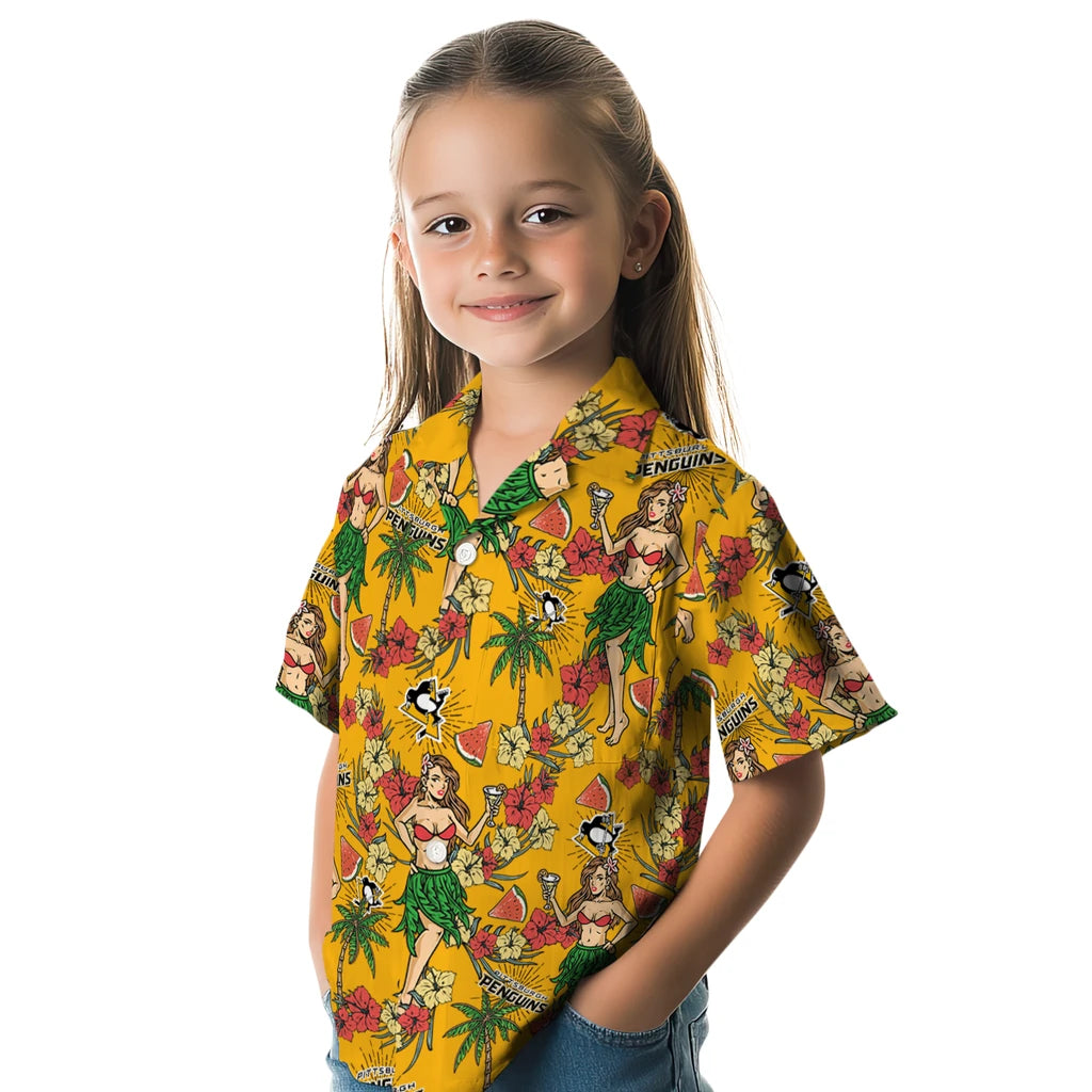 Pittsburgh Penguins Hawaiian Shirt - Hawaiian Girls Design | Hula Hawaiian Shirts