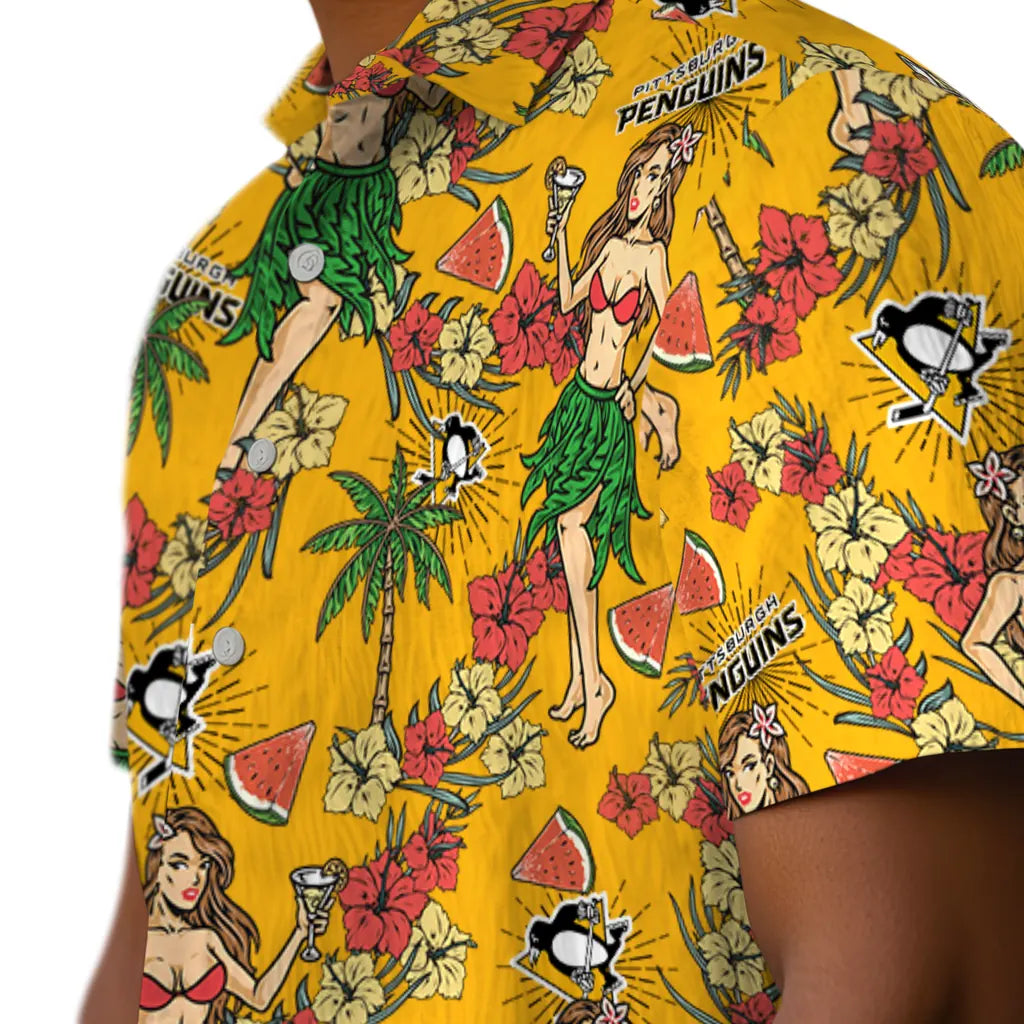 Pittsburgh Penguins Hawaiian Shirt - Hawaiian Girls Design | Hula Hawaiian Shirts