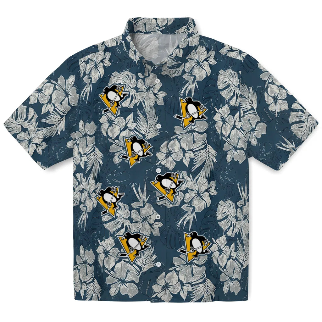 Pittsburgh Penguins Hawaiian Shirt - Hibiscus Flowers | Hula Hawaiian Shirts