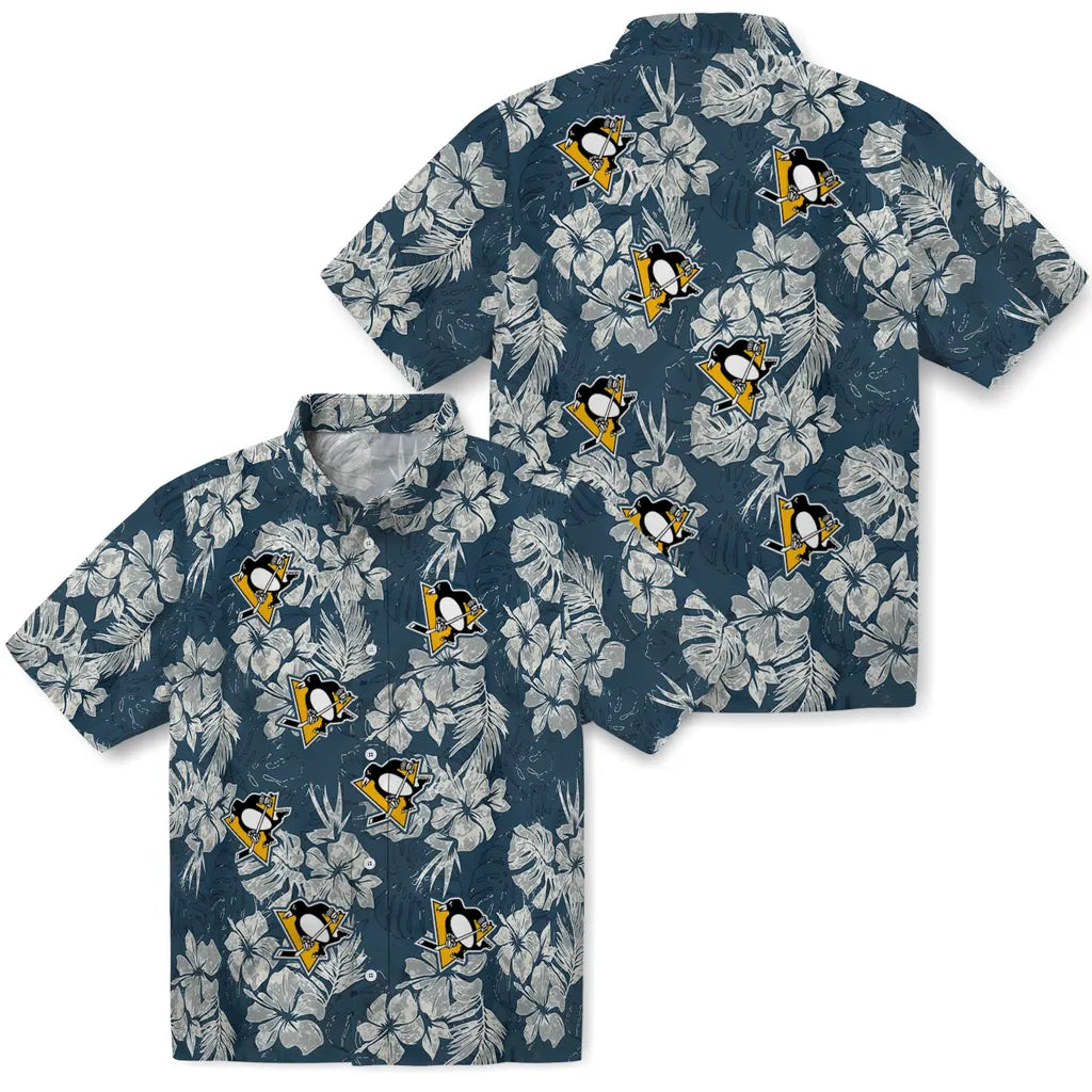 Pittsburgh Penguins Hawaiian Shirt - Hibiscus Flowers | Hula Hawaiian Shirts