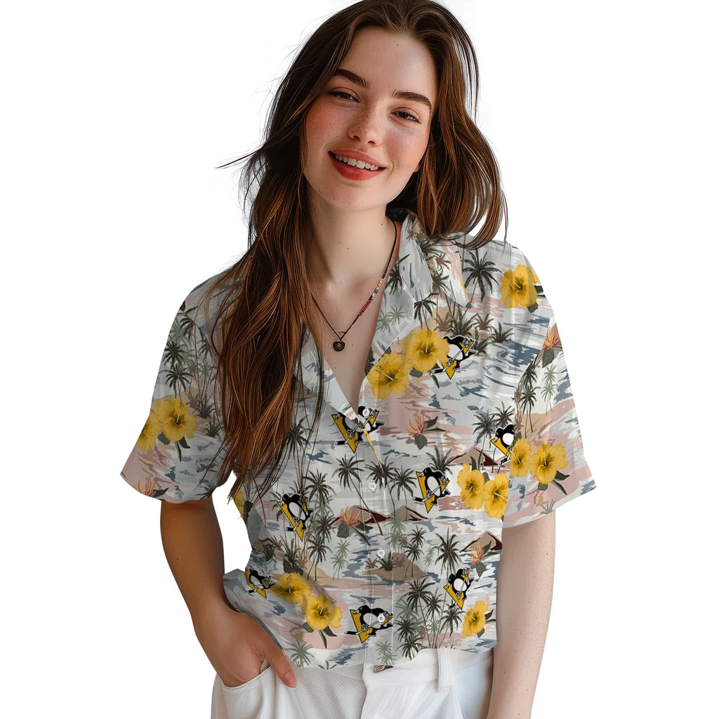Pittsburgh Penguins Hawaiian Shirt - Hibiscus Seaside | Hula Hawaiian Shirts