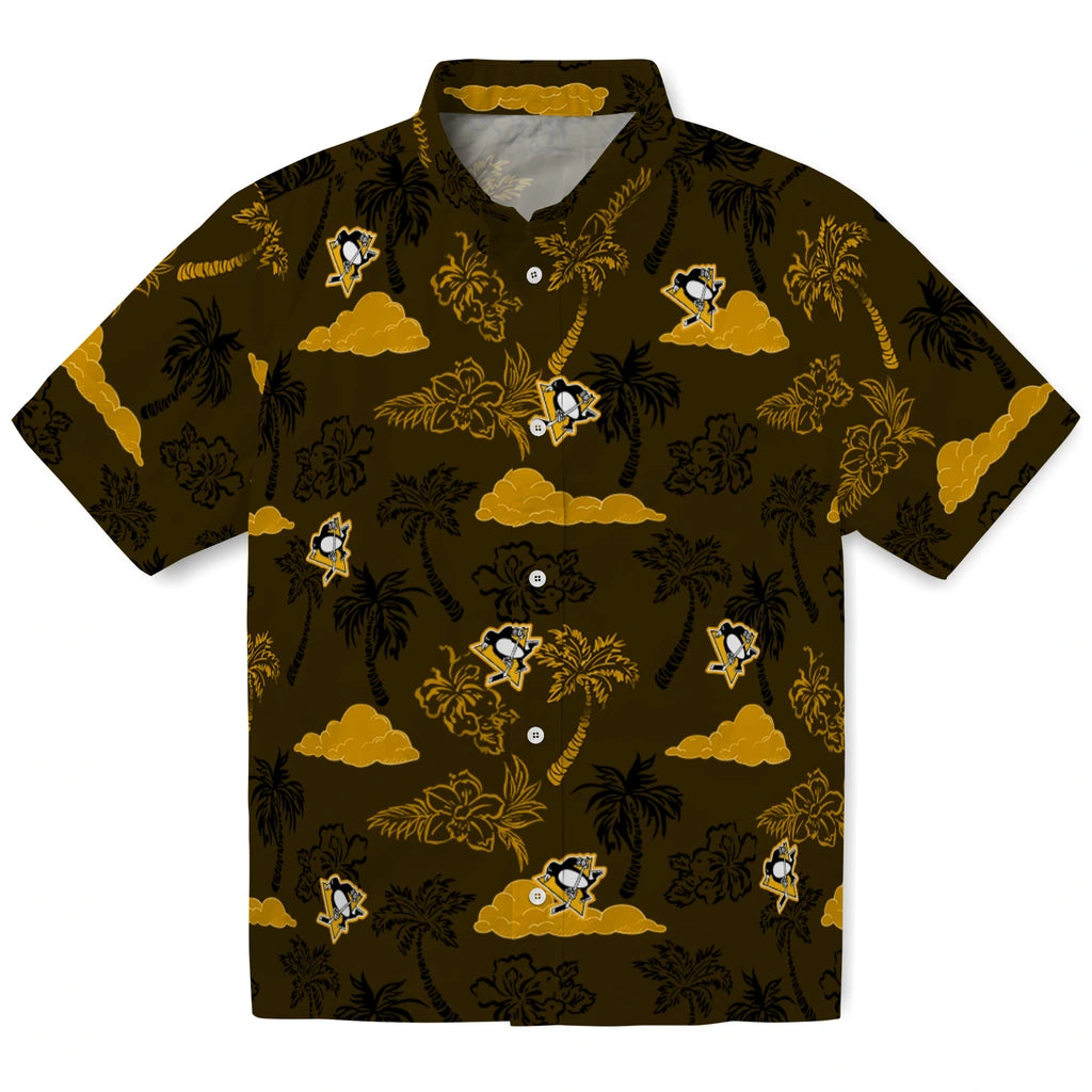 Pittsburgh Penguins Hawaiian Shirt - Palm And Clouds | Hula Hawaiian Shirts