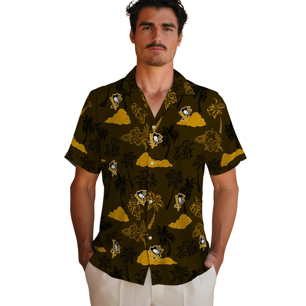 Pittsburgh Penguins Hawaiian Shirt - Palm And Clouds | Hula Hawaiian Shirts