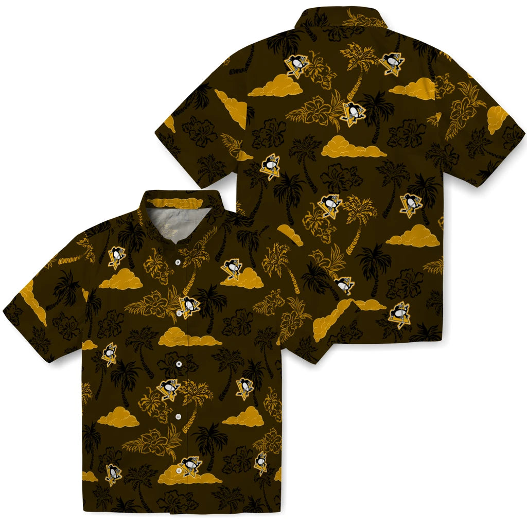 Pittsburgh Penguins Hawaiian Shirt - Palm And Clouds | Hula Hawaiian Shirts