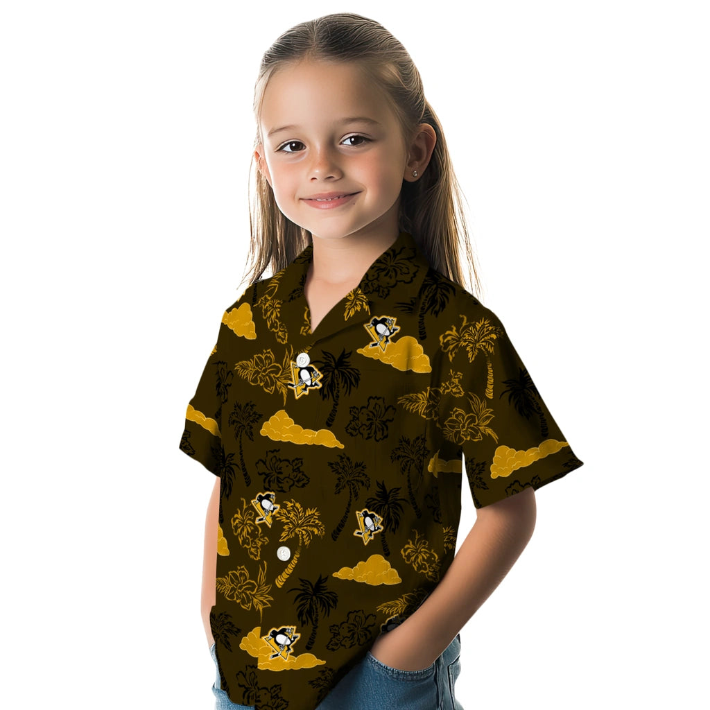 Pittsburgh Penguins Hawaiian Shirt - Palm And Clouds | Hula Hawaiian Shirts