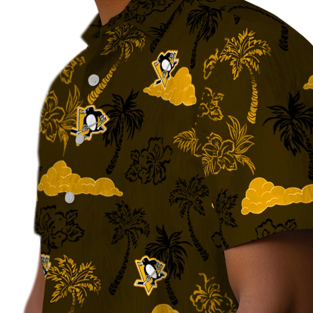 Pittsburgh Penguins Hawaiian Shirt - Palm And Clouds | Hula Hawaiian Shirts