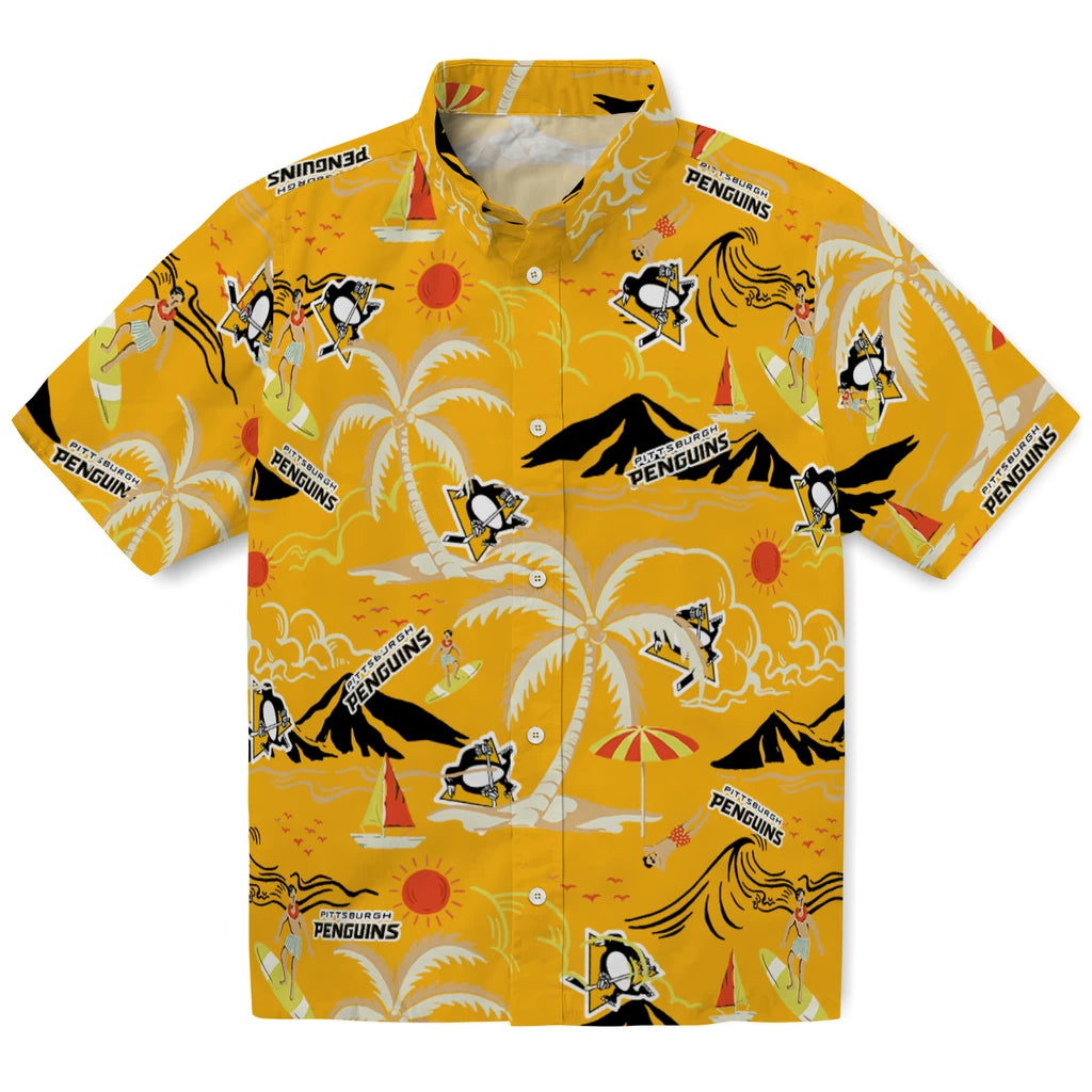 Pittsburgh Penguins Hawaiian Shirt - Palm Tree Island | Hula Hawaiian Shirts