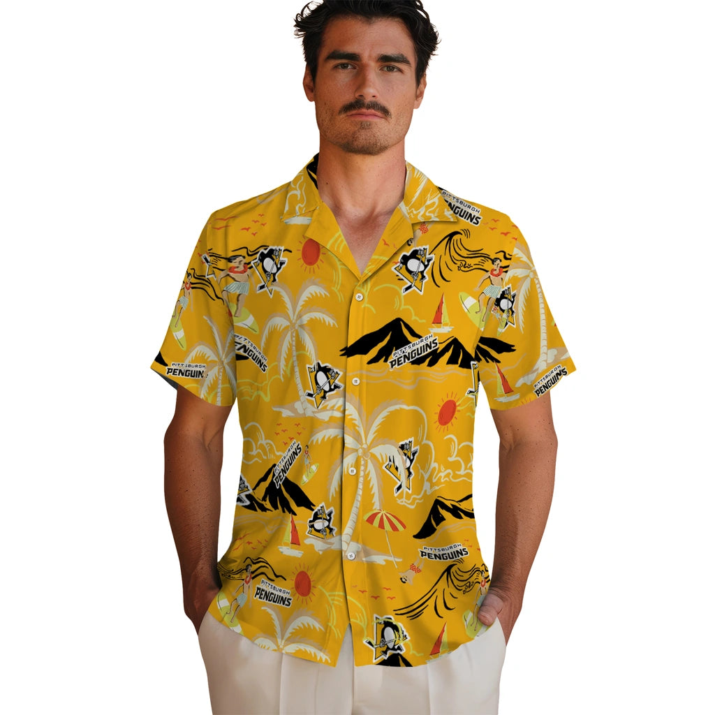 Pittsburgh Penguins Hawaiian Shirt - Palm Tree Island | Hula Hawaiian Shirts
